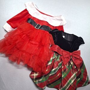 18M Christmas Dress Bundle: Red Santa Tulle & Black Velvet Plaid Holiday Set